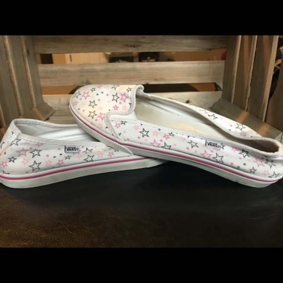 Vans Shoes - Slip on white Vans with Pink stars